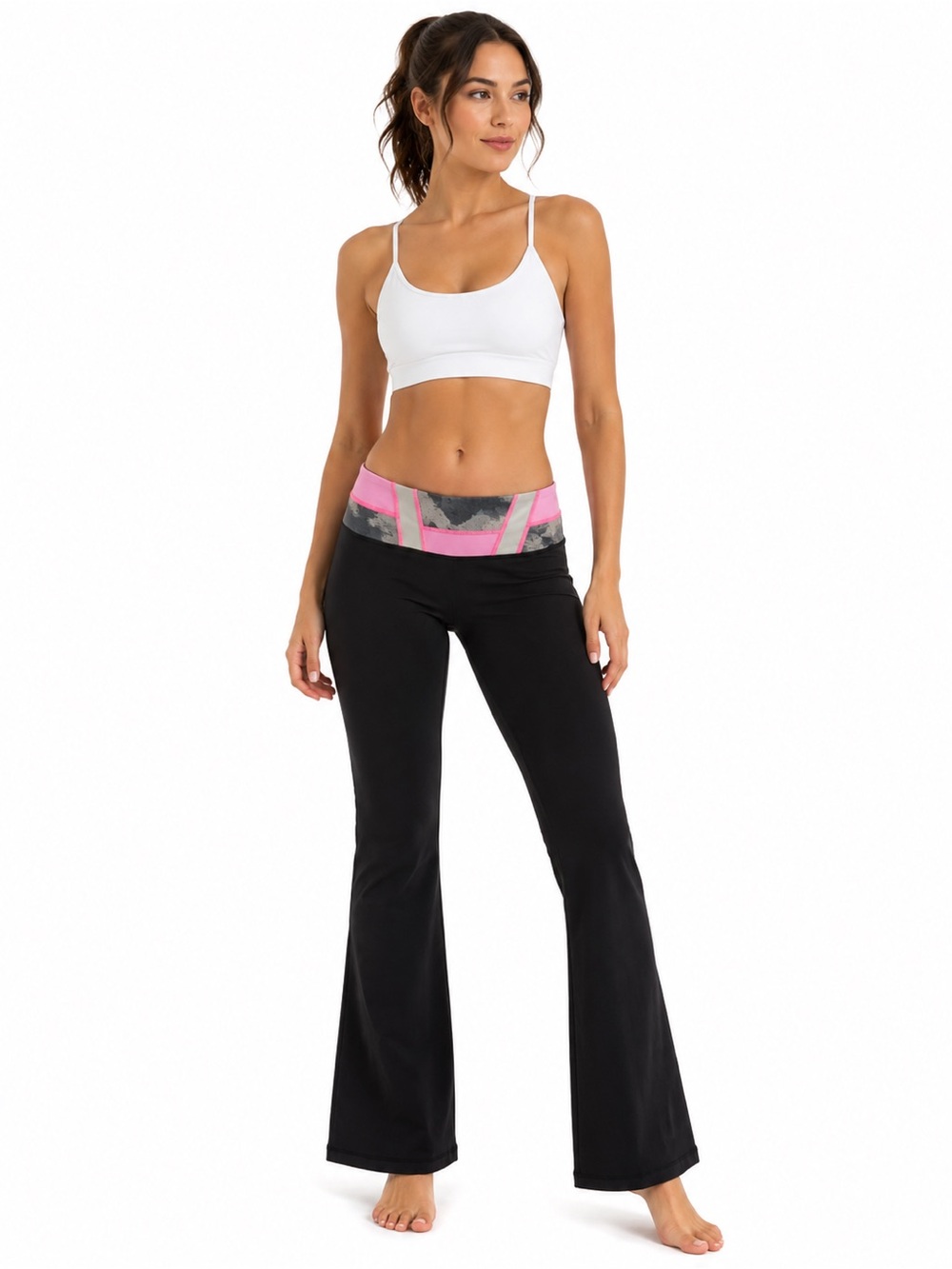 Y2K Lululemon Groove Flare Leg Yoga Pants Pink Grey Geometric Waistband Size 6